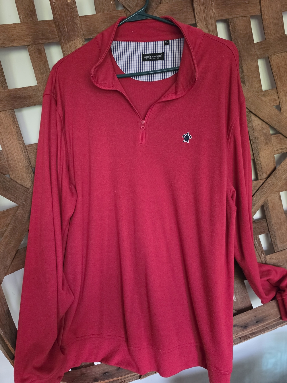 Simply Southern Red Half-Zip Pullover with Turtle Emblem
